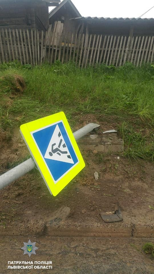На Львівщині водій збив електроопору і знак