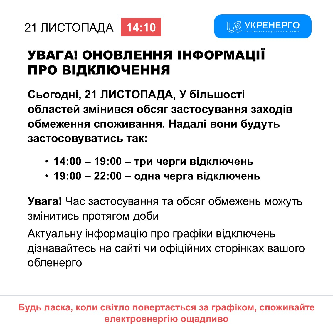 Укренерго змінило обсяги обмежень у більшості областей