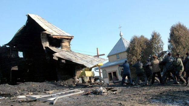 Успенська церква в Яворові після пожежі