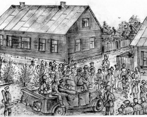 Перехрестя вулиць Міцкевича та Менжинського 22 червня 1941 року. Ілюстрація: Володимир Губенко