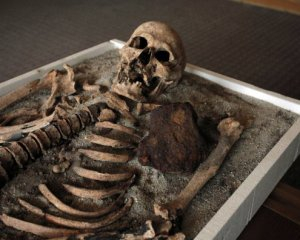 Європейський "вампір" ексгумований дослідниками із великим каменем на кістках Фото: bigmir.net