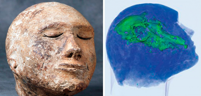 Всередині поховальної маски, виготовленої представниками тагарської культури знайшли баранячий череп. Автор: Institute of Nuclear Physics, SB RAS