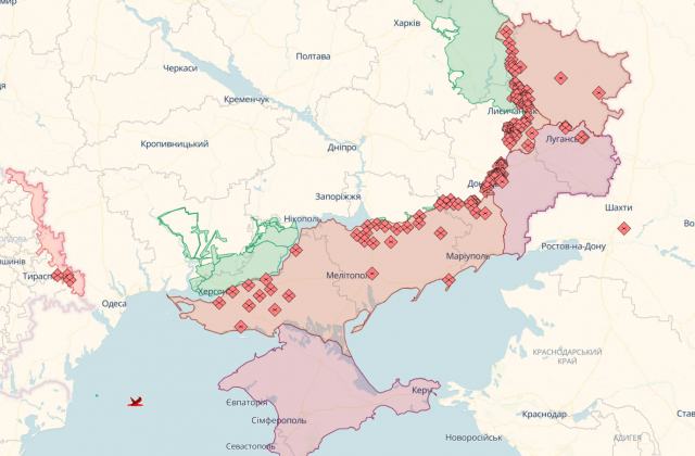 Мапа військових дій на території України станом на 22 березня, фото - deepstatemap