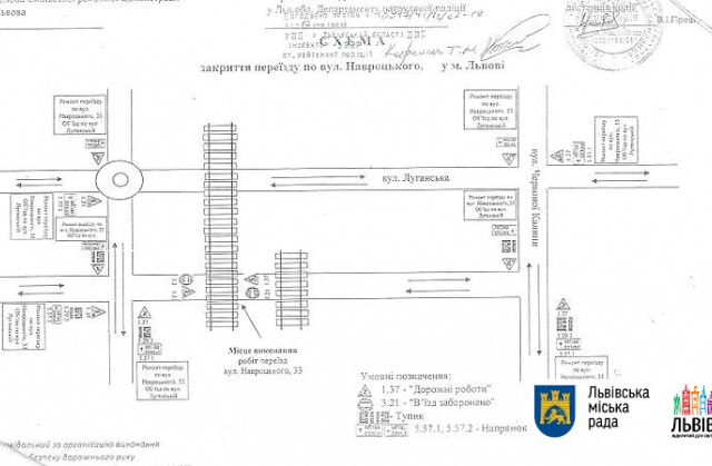 Схема закриття переїзду на вул. Навроцького у Львові